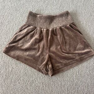 Alya High Waist Velvet Tan Shorts